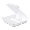 Dart Foam Hinged Lid Containers, 3-Compartment, 9.25 x 9.5 x 3, White, 200/Carton - image 2 of 4