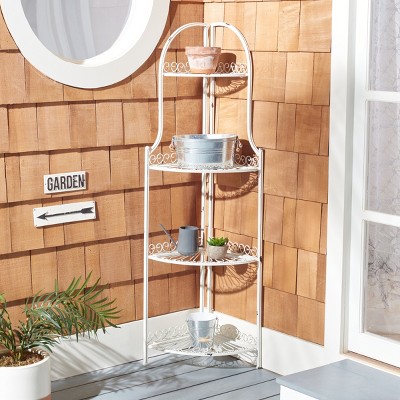 Antique White Wrought Iron 4-Tier Corner Shelf