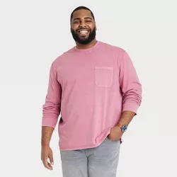 Men's Big & Tall Long Sleeve Garment Dyed Pocket T-Shirt - Goodfellow & Co™ Mauve 3XL