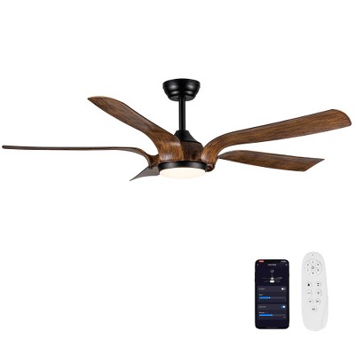 BestParts 56" Smart LED Ceiling Fan - Antique Brown Blades, Matte Black, Alexa Compatible