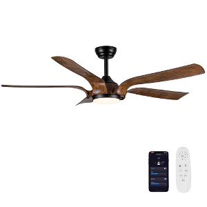 BestParts 56" Smart LED Ceiling Fan - Antique Brown Blades, Matte Black, Alexa Compatible - 1 of 4