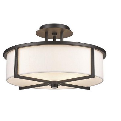 Wesley Modern Bronze Semi-Flush Mount with Off-White Drum Shade