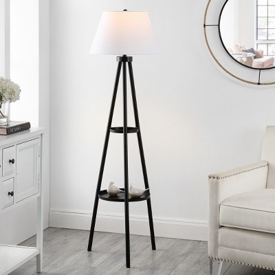 Dorea Black Tripod Floor Lamp with Dual Tray Shelves