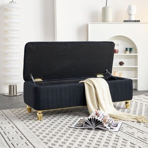 Modern Tufted Ottoman Bench with Hidden Storage and Gold Accents for Living Room, 47.2" Wide -3irtyhousy - 1 of 4