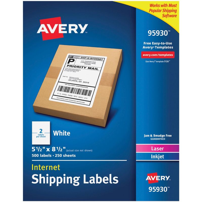 Avery Bulk Shipping Labels, 5-1/2 x 8-1/2 Inches, White, Pack of 500, 1 of 4