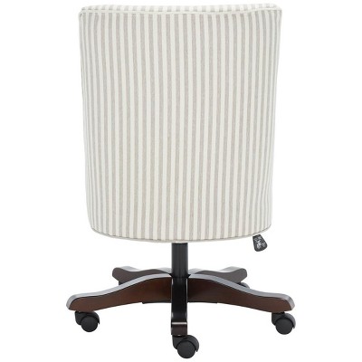 Beige Stripe Armless Swivel Desk Chair with Wooden Base