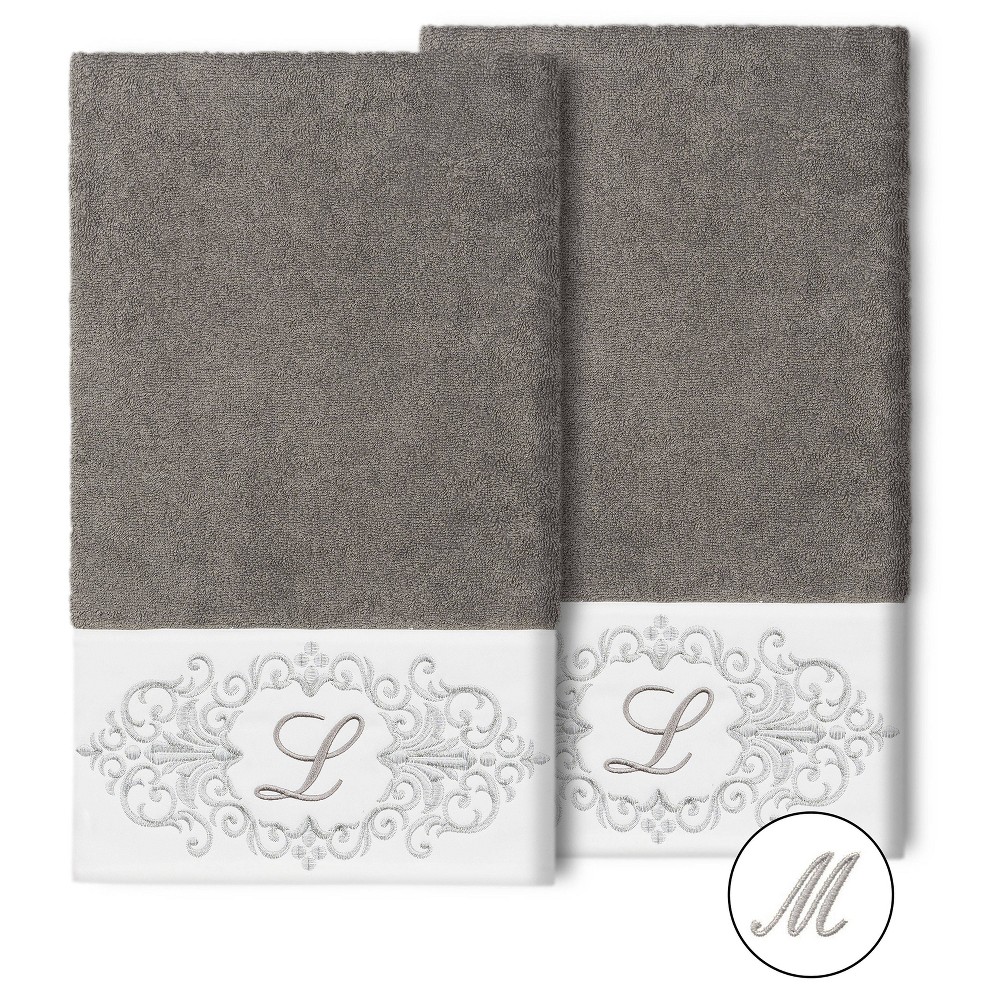 Photos - Towel Set of 2 Monogrammed Bath  Dark Gray/M - Linum Home Textiles