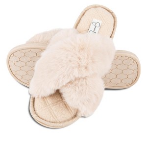 Jessica Simpson Women's Plush Cross Band Plush Memory Foam Slide Slipper - 1 of 4