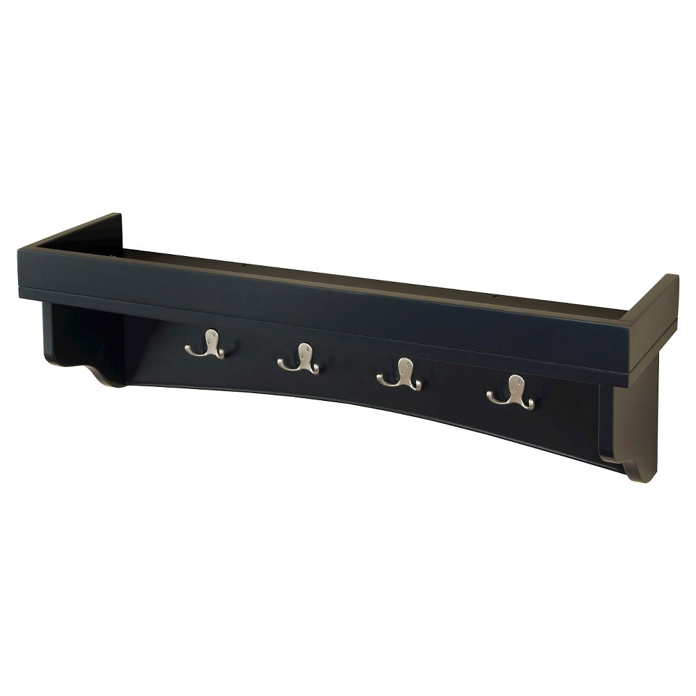 Photos - Other interior and decor 11" Coat Hooks with Tray Shelf Wood Composite Black - Alaterre Furniture: