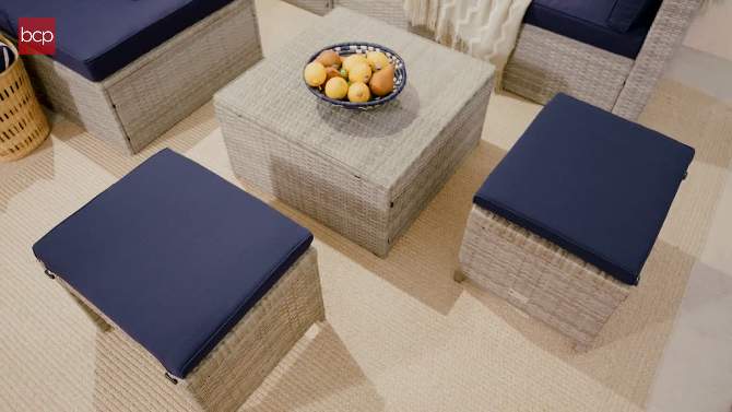 Best Choice Products Set of 2 Multipurpose Patio Wicker Ottomans w/ Removable Cushions, Steel Frame, 2 of 9, play video