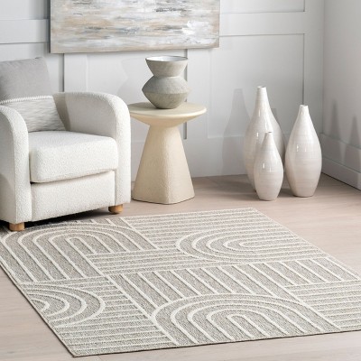 Gray Geometric Washable Synthetic Rectangular Area Rug