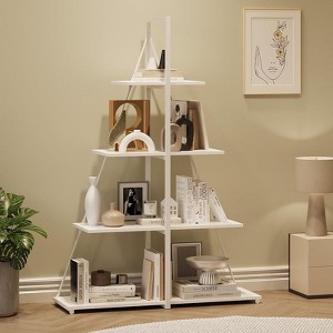 Jojoka Boat-Shaped 4-Tier Bookshelf, Narrow Modern Bookcase, Space-Saving Storage Shelf for Bedroom, Living Room, Stylish Home Decor - 1 of 4