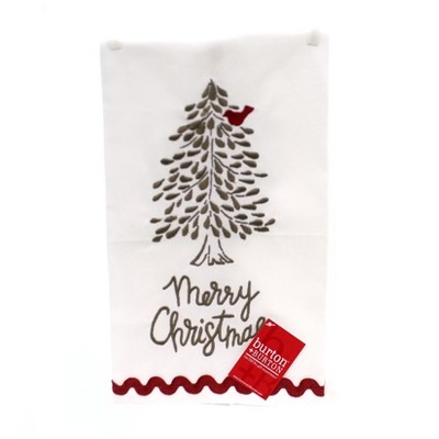 Tabletop 24.0" Merry Christmas Tea Towel Tree Cardinal Burton & Burton  -  Kitchen Towel