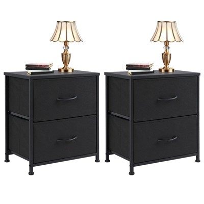 Syemin Storage Cabinet Set of Two, Two Drawer Dresser Chest of Drawers with Metal Frame and Wooden Top, Black, 18"*11.8"*20"