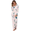 cheibear Women's Satin Silky Button Down Long Sleeve Sleepshirt with Pants 2 Pcs Pajama Set - 2 of 4