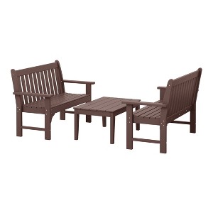 WestinTrends Malibu 3-Piece HDPE Outdoor Patio Furniture Couch and Coffee Table Set - 1 of 4