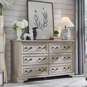 SinCiDo 6 Drawers Dresser for Bedroom, Farmhouse Wood Rustic Chest of Drawers, 54″ W Vintage Dressers for Living Room - 1 of 4