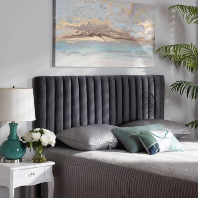 Gray Tufted Leather Upholstered Queen Headboard