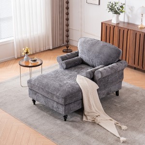 43.3''W Chenille Oversized Chaise Lounge Armchair with Wide Seat, Lazy Sleeper, and Rubber Wood Legs for Living Room and Bedroom - 1 of 4