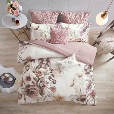 8 Pcs Gorgeous Floral Printed Cotton Comforter Set, All Season Home Textile fits Elegant Bedroom Decor
