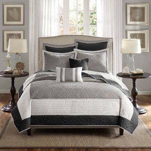 7Pcs coverlet Set Damask Quilted Transitional Bedding with Euro Shams, All Season Brushed Microfiber, Cotton-Rich Fill - 1 of 4