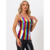 Allegra K Women's Metallic Shiny Party Deep V Neck Spaghetti Straps Cami Tops - 2 of 4