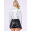 Allegra K Women's Stand Collar Metallic Zipper Cropped Party Club Long Sleeve Jackets - 3 of 4