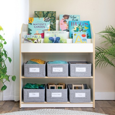 Guidecraft EdQ Book and Bin Browser: Kids Wooden Book Rack and Toy Storage Organizer, Home and Classroom Educational Furniture