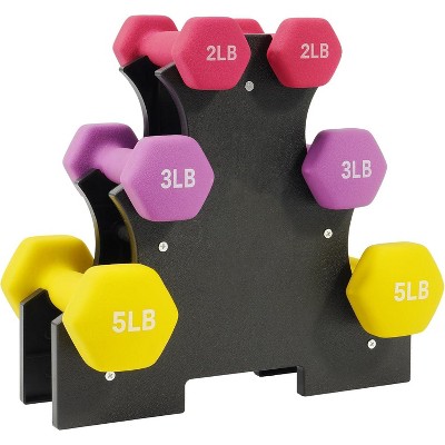 Neoprene Dumbbells with Rack, Color Coded Weight Set for Home Gym, Multiple Sizes for Men & Women