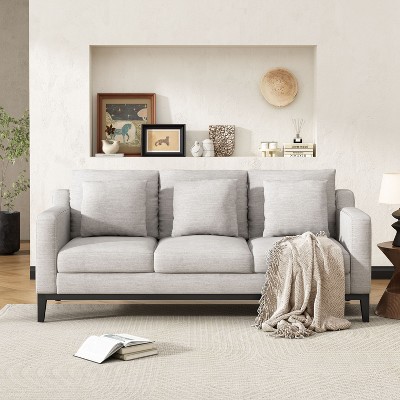 NicBex Couches for Living Room Comfy 3-seat Sofa Modern Upholstered Sofa with Wooden Legs and 3 Pillows