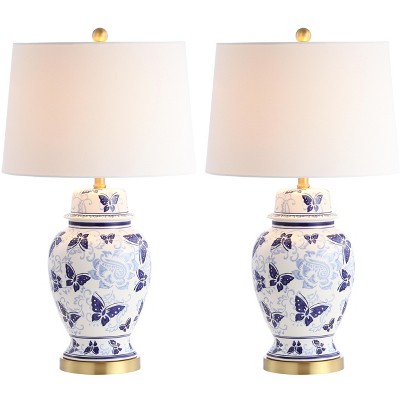 Hana Blue and White Ceramic Table Lamp Set with Cotton Shade