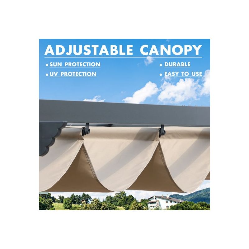 Aoodor Outdoor Pergola  Aluminum Patio Pergola with Adjustable Sun Shade Cover and Retractable Canopy, 3 of 8