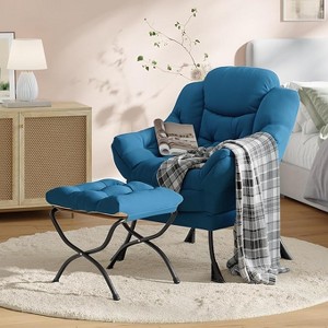 Coucheta Lazy Chair Collection - Modern Accent Lounge Armchairs with Side Pockets, Optional Folding Ottoman, Multiple Colors Available - 1 of 4