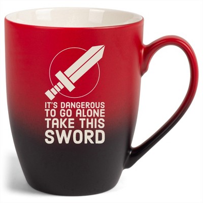 100 North Legendary Hero's 10 Ounce Red and Black Two Toned Ombre, Comfortably Fits Your Hands, Ceramic Tea Coffee Cup Mug, It's Dangerous To Go Alone