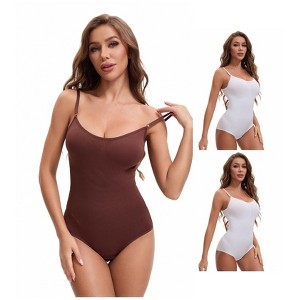 INSPIRE CHIC 3 Packs Women's Scoop Neck Sleeveless Seamless Bodysuit Tummy Control Briefs Body Shaper - 1 of 4