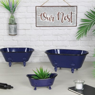 Cheung's Lavande Metal Fleur-de-Lis Tub Decor - Small - Navy Blue