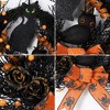 22 inch Artificial Halloween Wreath for Front Door, Black Orange Fall Wreath with Black Cat Owl Rose - 4 of 4