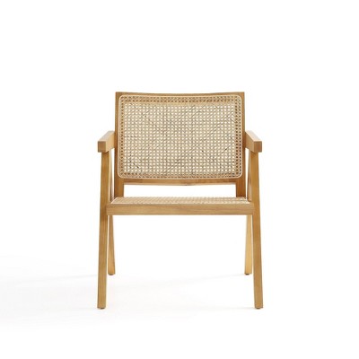 Set of 2 Natural Wood and Cane Accent Chairs