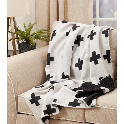 Black and White Reversible Geometric Throw Blanket, 50x60 inches