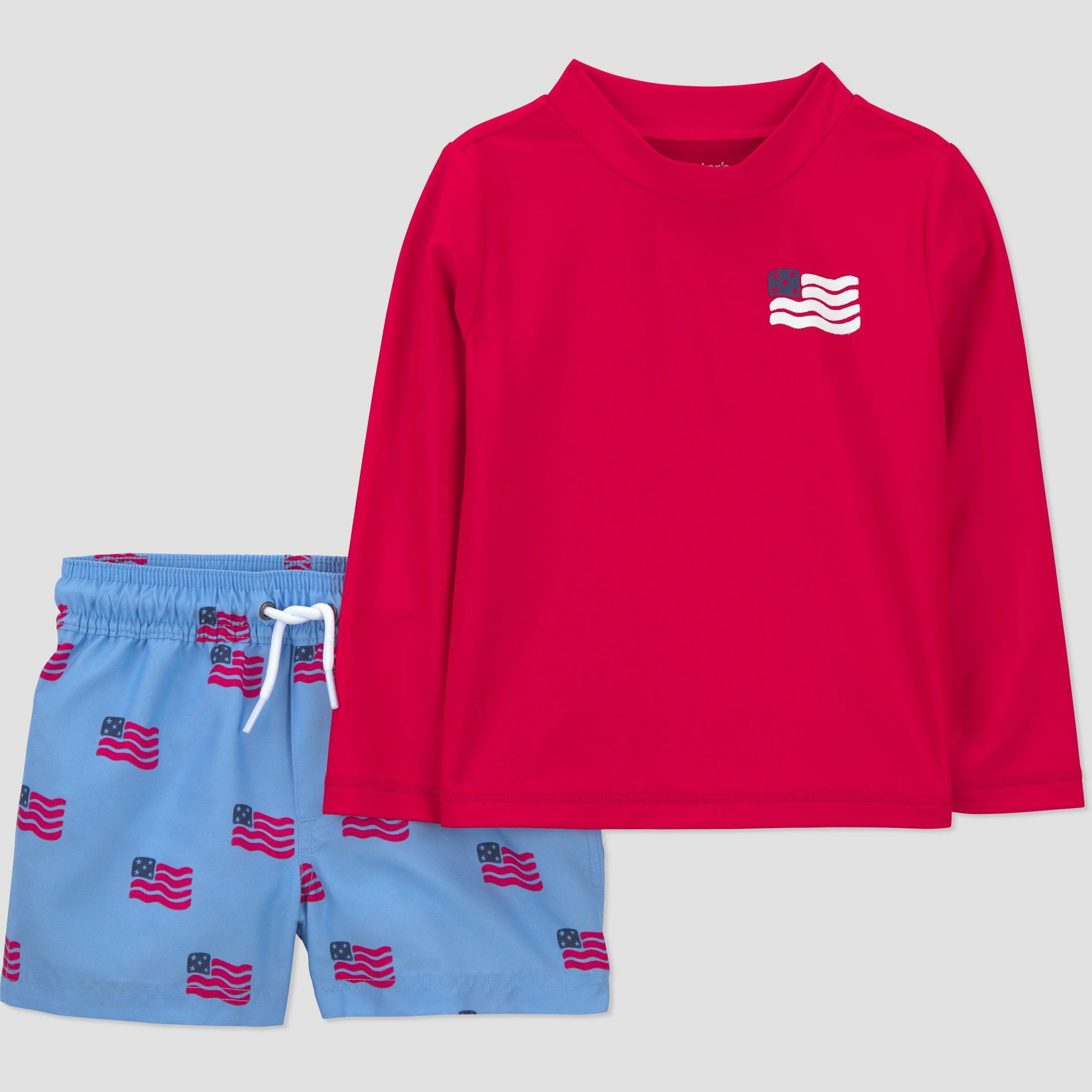 Carter's Just One You® Boys' Long Sleeve Rash Guard and Trunk Set - Red/Navy Blue