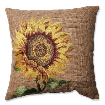 16.5"x16.5" Sunflower Burlap Square Throw Pillow Brown - Pillow Perfect