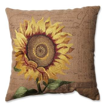 16.5"x16.5" Indoor Thanksgiving Sunflower Burlap Square 16.5-inch Throw Pillow  - Pillow Perfect