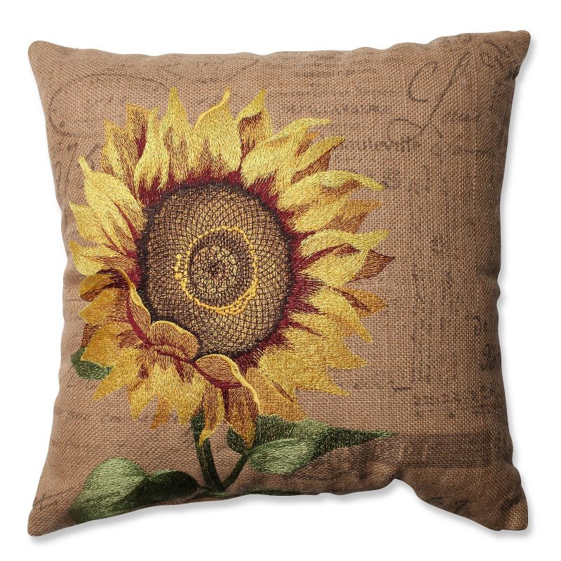 16.5&#34;x16.5&#34; Indoor Thanksgiving Sunflower Burlap Square 16.5-inch Throw Pillow  - Pillow Perfect, 1 of 6
