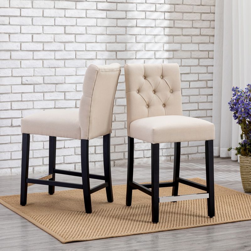 WestinTrends 24" Linen Fabric Tufted Counter Stool (Set of 2), 2 of 4