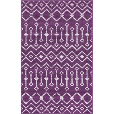 Violet and Ivory Geometric Trellis Indoor Rug