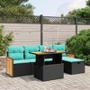 vidaXL 6 Piece Patio Sofa Set with Cushions Black Poly Rattan - Black without storage - 2 of 4