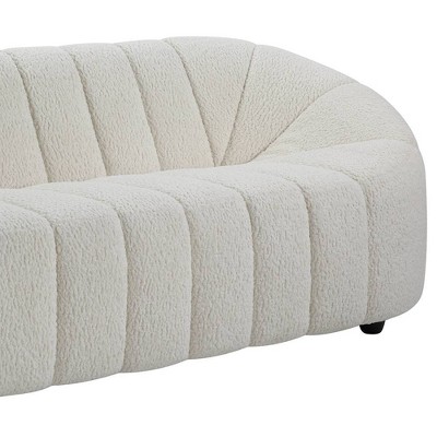 84" White Tufted Faux Shearling Sofa with Wood Frame