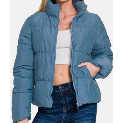 Women's Zip Up Turtleneck Puffer Jacket With Pockets - ZENANA