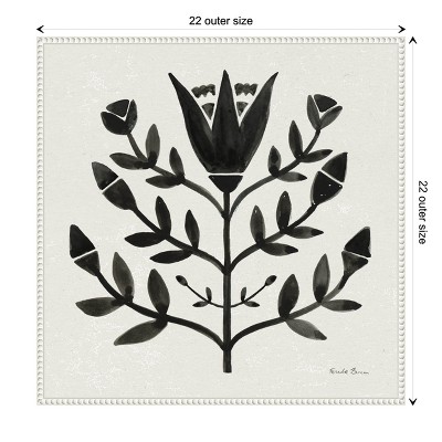 Nordic Black and White Botanical Canvas Wall Art with Beaded Frame