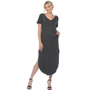 Women's Short Sleeve V-Neck Maxi Dress - White Mark - 1 of 4